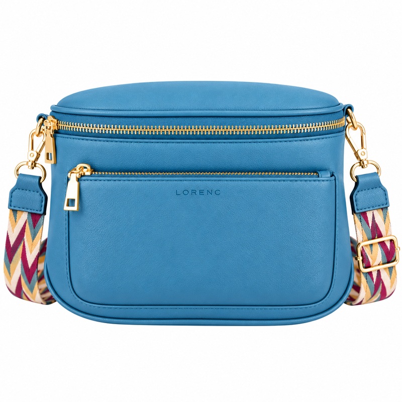(image for) 7268 Teal Leather Grn Pu X-Body Waist Bag W-Changable Strap New